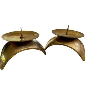 Mid Century Space Age Candleholders Solid Brass Pair • Large